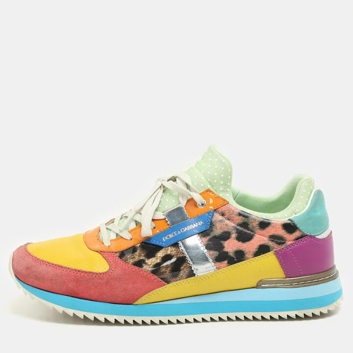 Dolce & Gabbana Multicolor Leather Suede and Patent Leather Low Top Sneakers Size 39