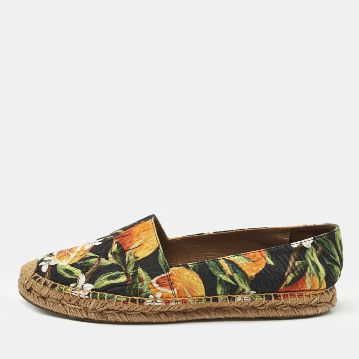 Dolce & Gabbana Multicolor Lemon Print Fabric Espadrille Flats Size 40