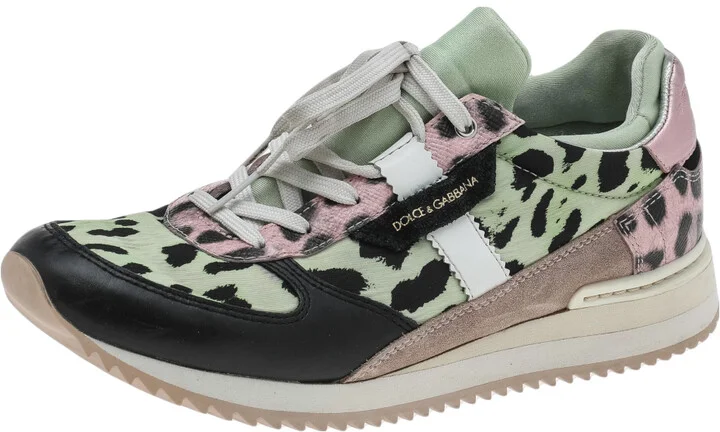 Dolce & Gabbana Multicolor Leopard Print Canvas And Leather Low Top Sneakers Size 38