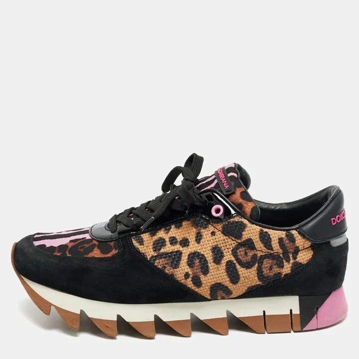 Dolce & Gabbana Multicolor Leopard Print Leather and Suede Running Low Top Sneakers Size 41