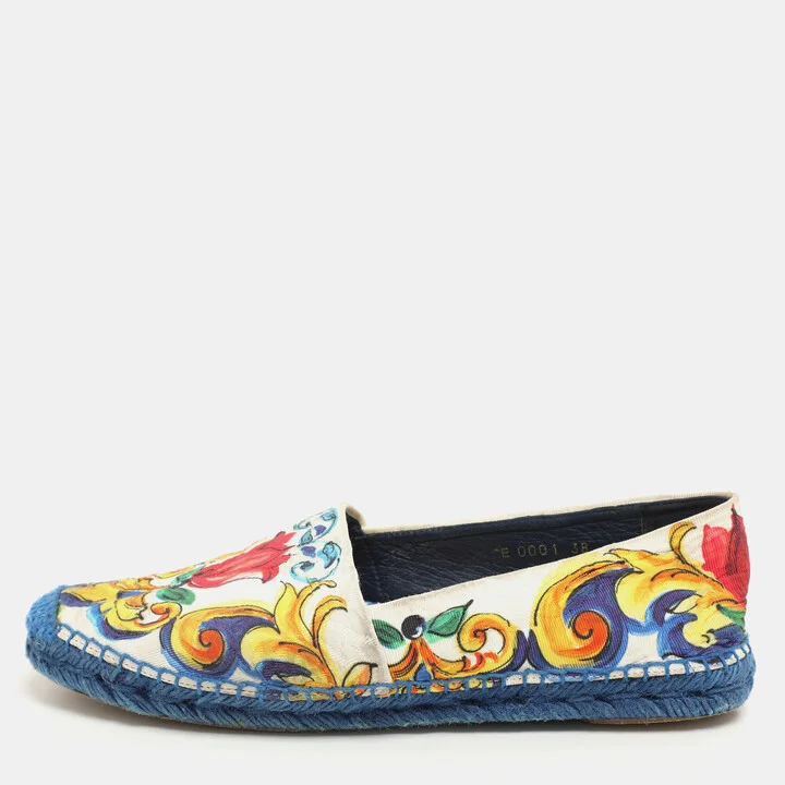 Dolce & Gabbana Multicolor Majolica Print Canvas Slip On Espadrilles Size 38