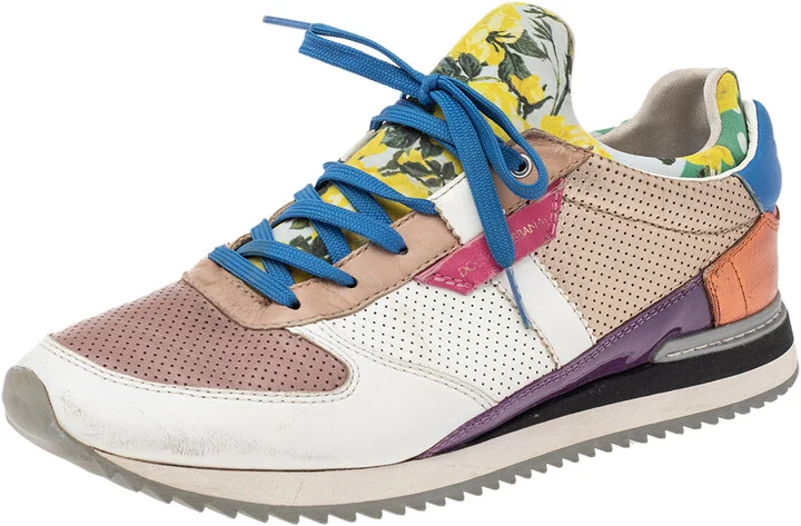 Dolce & Gabbana Multicolor Patchwork Leather And Fabric Low Top Sneakers Size 41