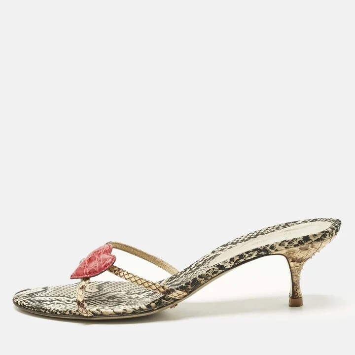 Dolce & Gabbana Multicolor Python Heart Slide Sandals Size 41