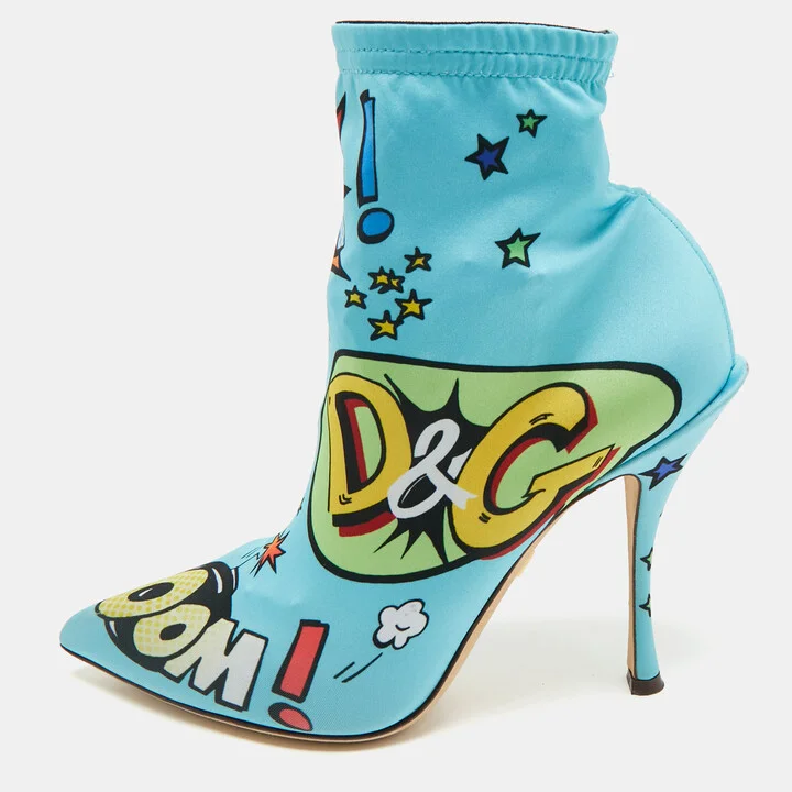 Dolce & Gabbana Multicolor Stretch Fabric Comic Book Sock Boots Size 38