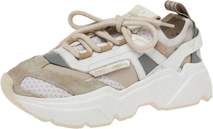 Dolce & Gabbana Multicolor Suede And Knit Fabric Hex Daymaster Low Top Sneakers Size 37.5