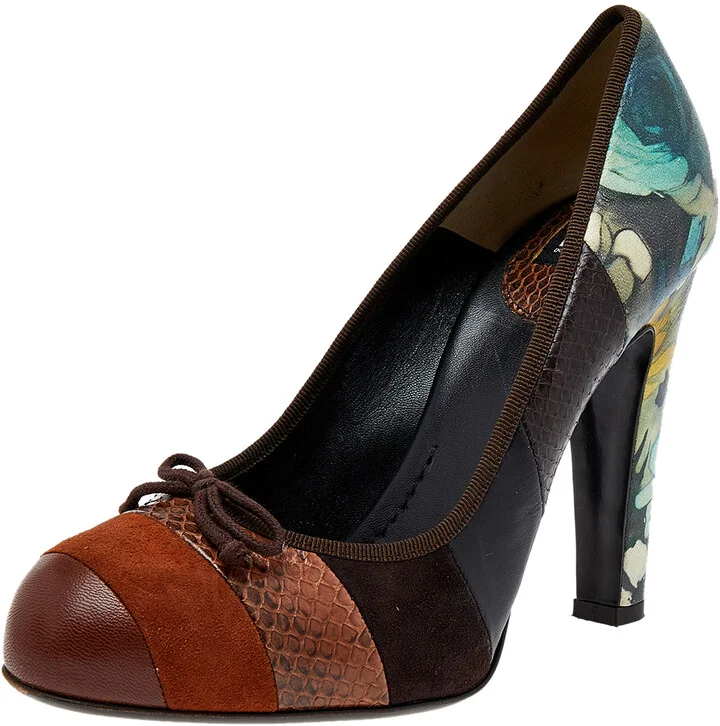Dolce & Gabbana Multicolor Suede And Leather Bow Pumps Size 37.5