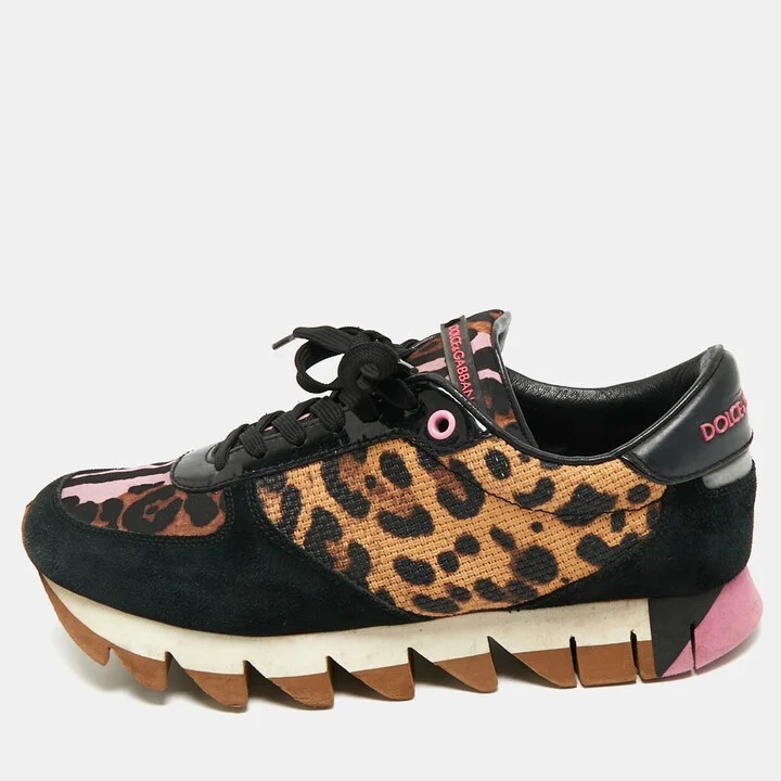 Dolce & Gabbana Multicolor Suede and Leopard Print Fabric Low Top Sneakers Size 39
