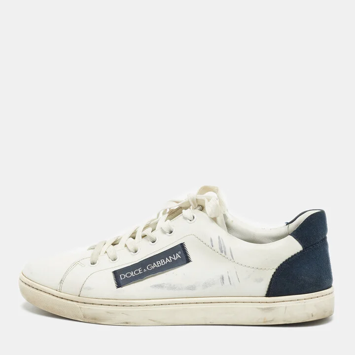 Dolce & Gabbana Navy Blue/White Suede and Leather Low Top Sneakers Size 41