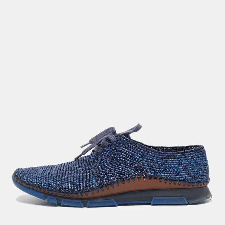 Dolce & Gabbana Navy Blue Woven Raffia Low Top Sneakers Size 45