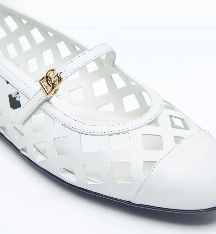 Dolce & Gabbana Openwork Leather Ballerina Flats - Woman Flats White Eu - 37 - Image 2