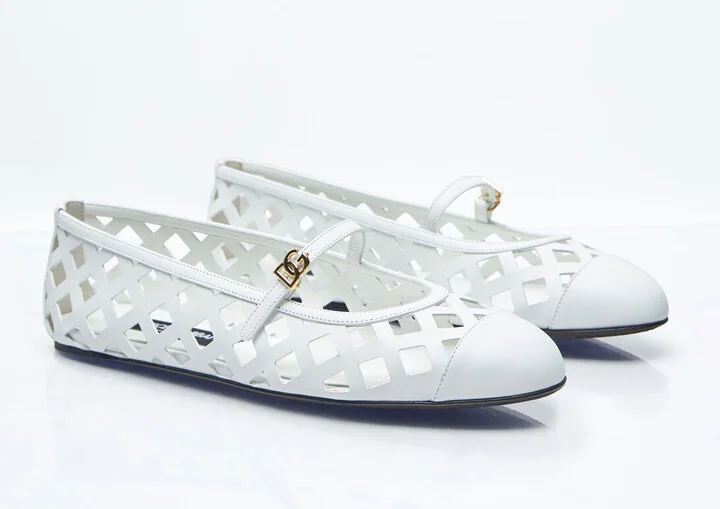 Dolce & Gabbana Openwork Leather Ballerina Flats - Woman Flats White Eu - 37 - Image 3