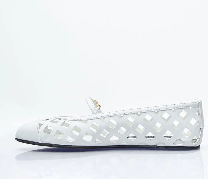 Dolce & Gabbana Openwork Leather Ballerina Flats - Woman Flats White Eu - 37 - Image 4