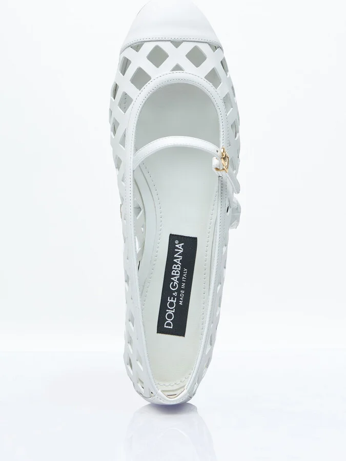 Dolce & Gabbana Openwork Leather Ballerina Flats - Woman Flats White Eu - 37 - Image 7