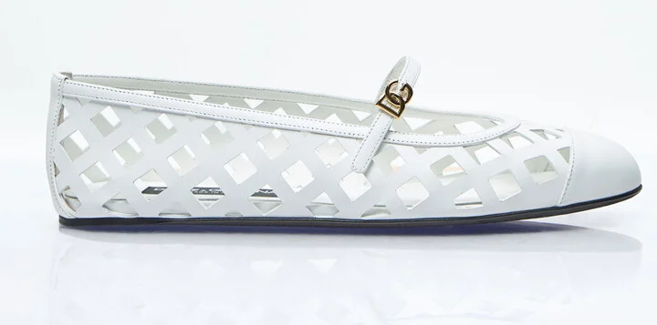 Dolce & Gabbana Openwork Leather Ballerina Flats - Woman Flats White Eu - 37