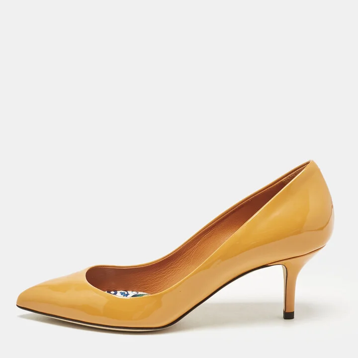 Dolce & Gabbana Orange Patent Leather Pointed Toe Pumps Size 37