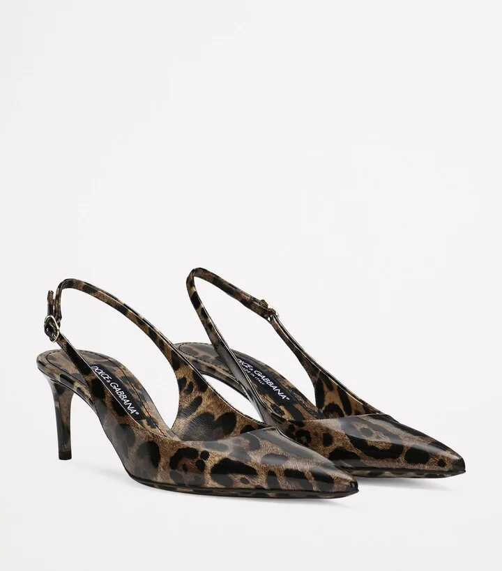 Dolce & Gabbana Patent Leather Leopard Slingback Pumps 60 - Image 2