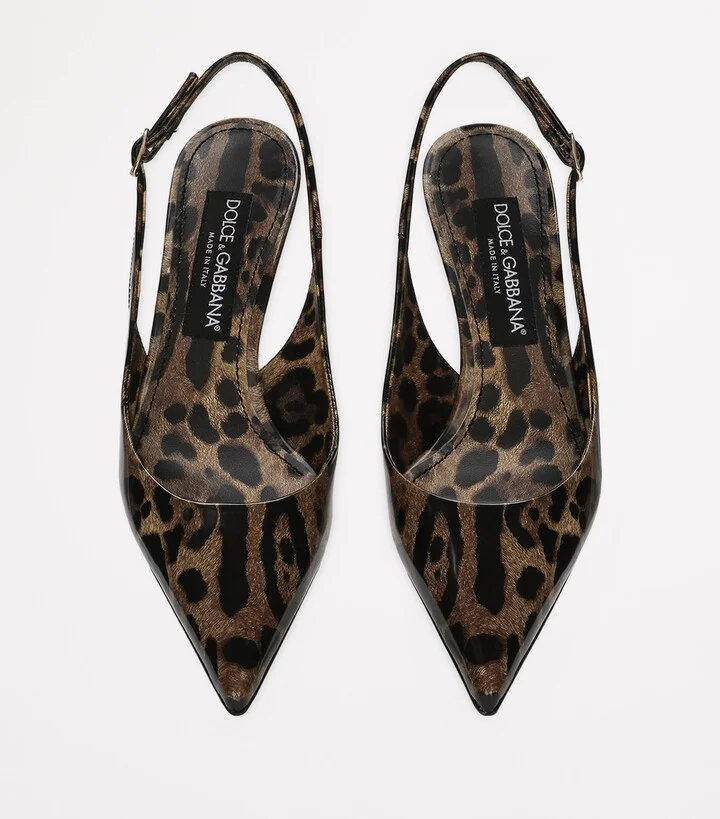 Dolce & Gabbana Patent Leather Leopard Slingback Pumps 60 - Image 3