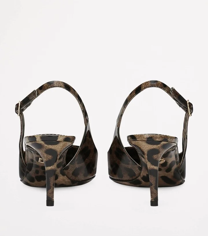Dolce & Gabbana Patent Leather Leopard Slingback Pumps 60 - Image 4