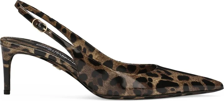 Dolce & Gabbana Patent Leather Leopard Slingback Pumps 60