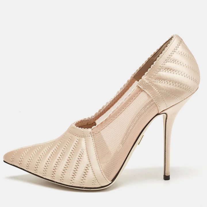 Dolce & Gabbana Peach Satin and Mesh Pointed Toe Pumps Size 37
