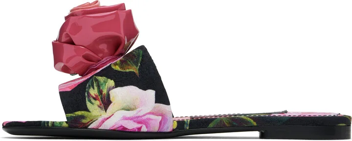 Dolce&Gabbana Pink & Black Rose Sandals - Image 3