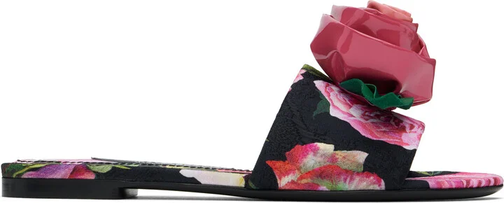 Dolce&Gabbana Pink & Black Rose Sandals