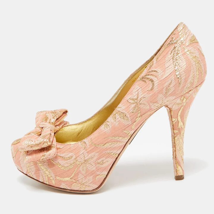 Dolce & Gabbana Pink Brocade Fabric Pointed Toe Pumps Size 39
