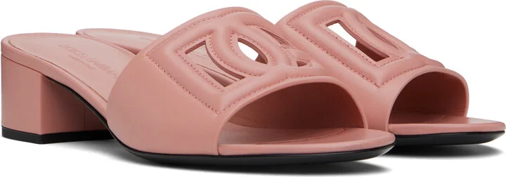 Dolce&Gabbana Pink Calfskin 'DG' Logo Heeled Sandals - Image 4