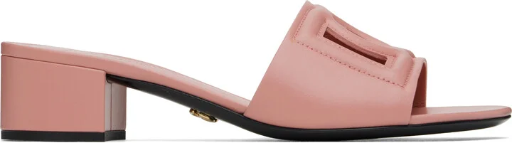 Dolce&Gabbana Pink Calfskin 'DG' Logo Heeled Sandals