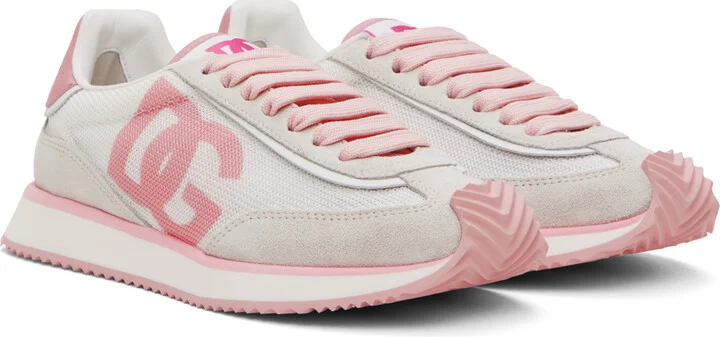 Dolce&Gabbana Pink & Gray Mixed-Material 'DG' Cushion Sneakers - Image 4