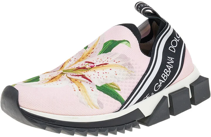 Dolce & Gabbana Pink Knit Fabric Sorrento Slip on Sneakers Size 37.5
