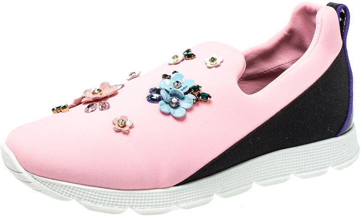 Dolce & Gabbana Pink Neoprene Embellished Slip On Sneakers Size 38