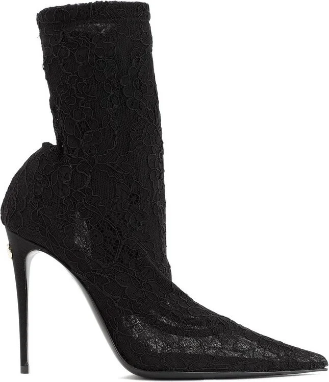 Dolce & Gabbana Pointed Toe Lace-Detailed Heeled Boots