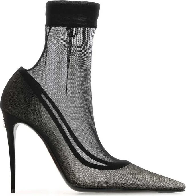 Dolce & Gabbana Pointed-Toe Logo-Plaque Ankle Boots