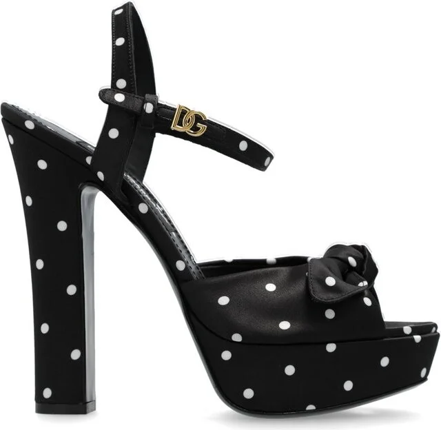 Dolce & Gabbana Polka-Dot Printed Satin Platform Sandals
