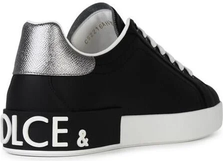 Dolce & Gabbana 'Portofino' Black Leather Sneakers - Image 3