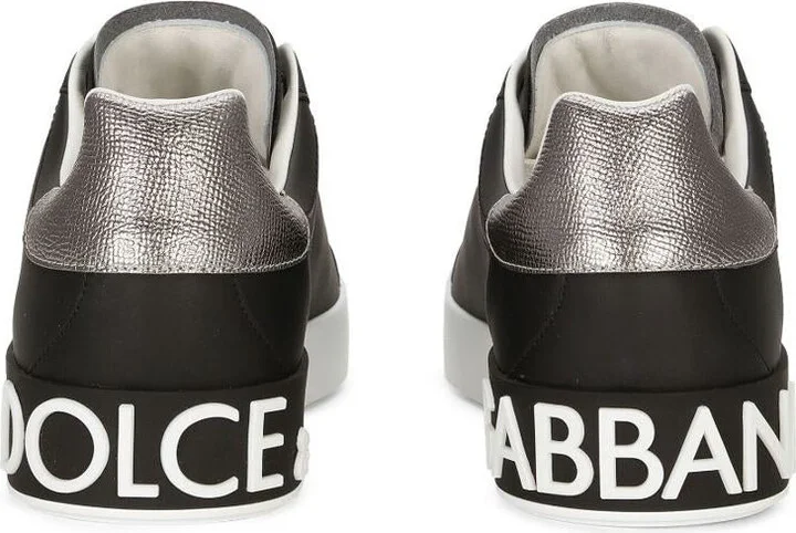 Dolce & Gabbana Portofino Sneakers In Black Leather With Silver Inserts - Image 3