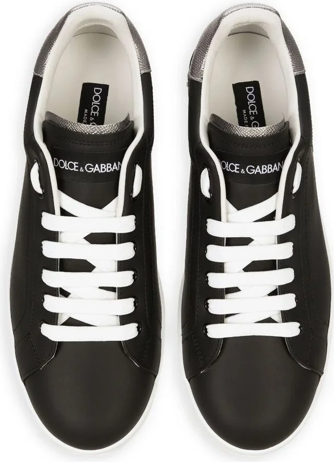 Dolce & Gabbana Portofino Sneakers In Black Leather With Silver Inserts - Image 4