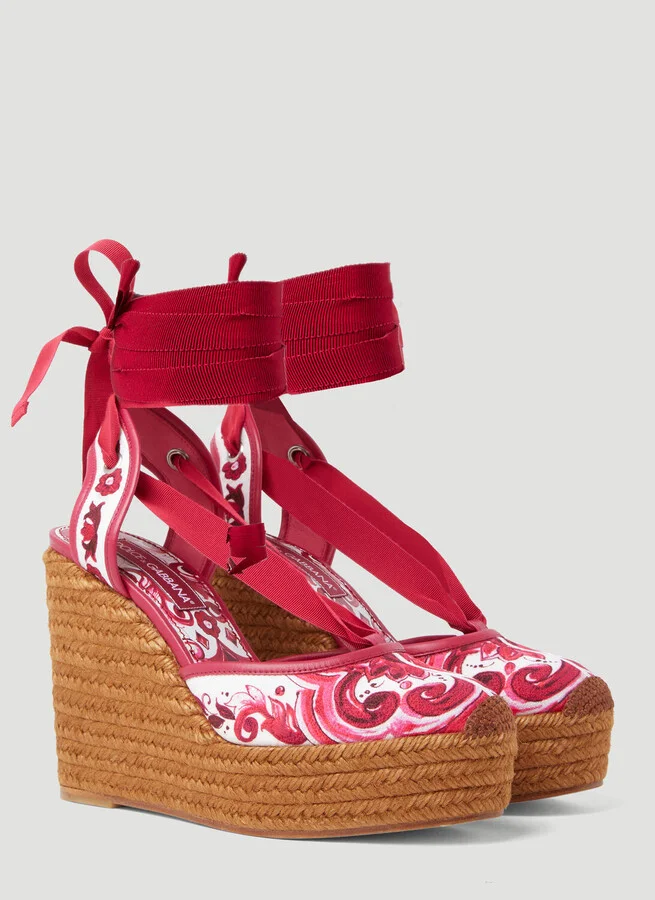Dolce & Gabbana Printed Brocade Wedge Sandals - Woman Platforms Pink Eu - 36 - Image 2