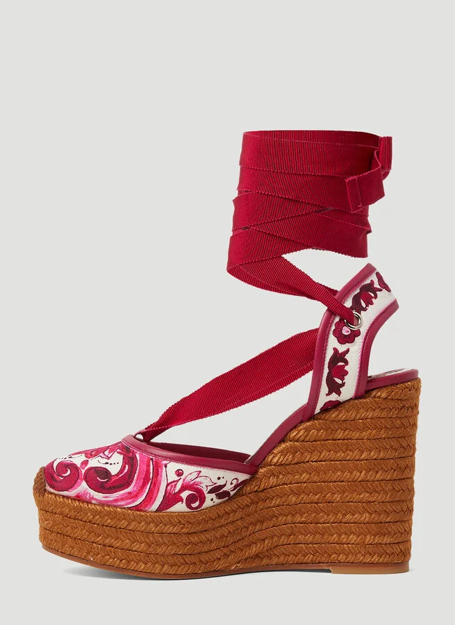 Dolce & Gabbana Printed Brocade Wedge Sandals - Woman Platforms Pink Eu - 36 - Image 3