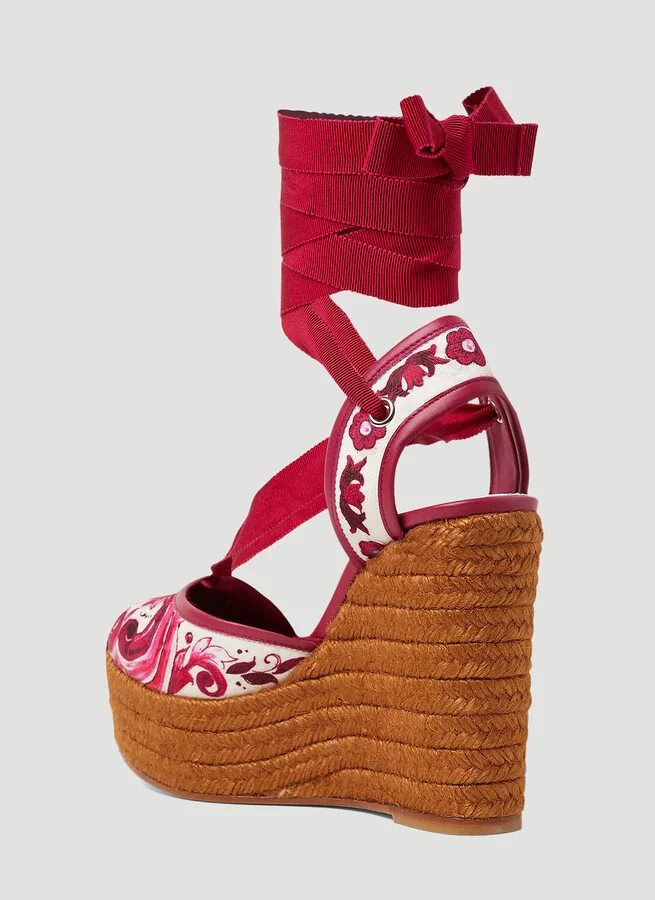 Dolce & Gabbana Printed Brocade Wedge Sandals - Woman Platforms Pink Eu - 36 - Image 8