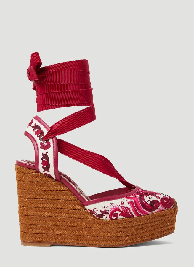 Dolce & Gabbana Printed Brocade Wedge Sandals - Woman Platforms Pink Eu - 36