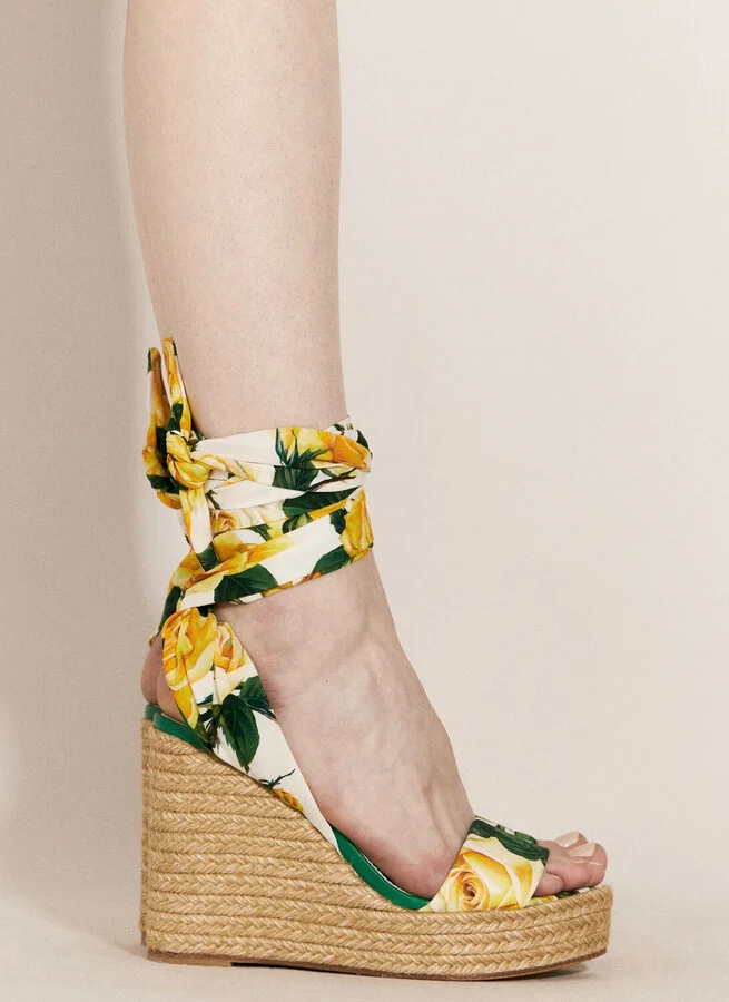 Dolce & Gabbana Printed Charmeuse Wedges - Woman Sandals Yellow Eu - 39