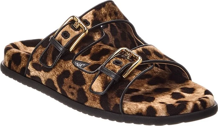 Dolce & Gabbana Printed Velvet & Leather Slide
