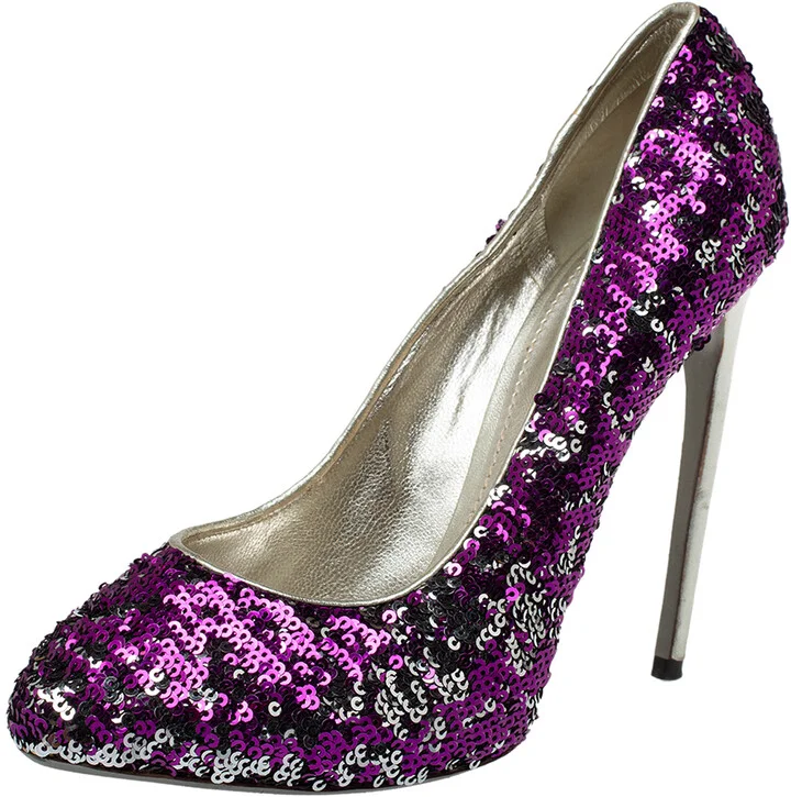 Dolce & Gabbana Purple/Silver Sequins And Leather Pumps Size 40