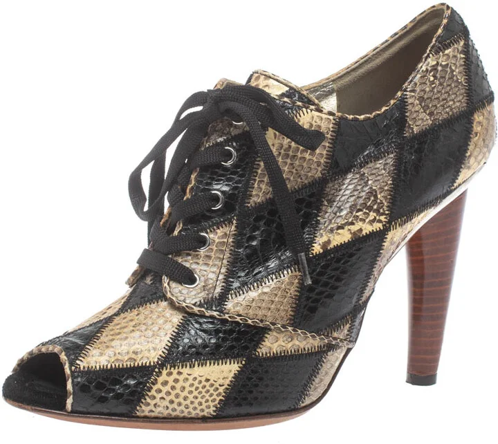 Dolce & Gabbana Python Patch Work Open Toe Boots Size 39.5
