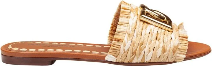 Dolce & Gabbana Raffia Braid Slipper With Fringes