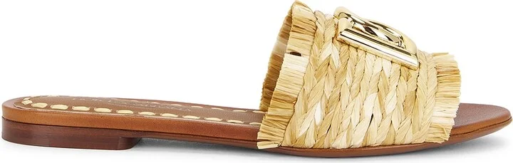 Dolce & Gabbana Raffia Slides in Neutral