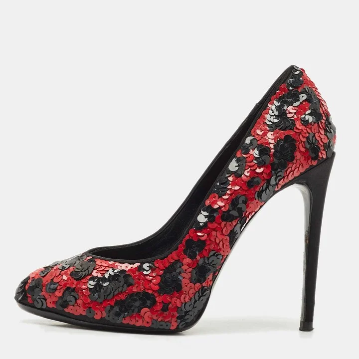 Dolce & Gabbana Red/Black Sequins Round Toe Pumps Size 36