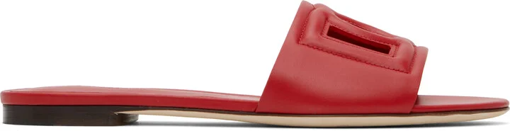 Dolce&Gabbana Red Calfskin 'DG' Logo Sandals